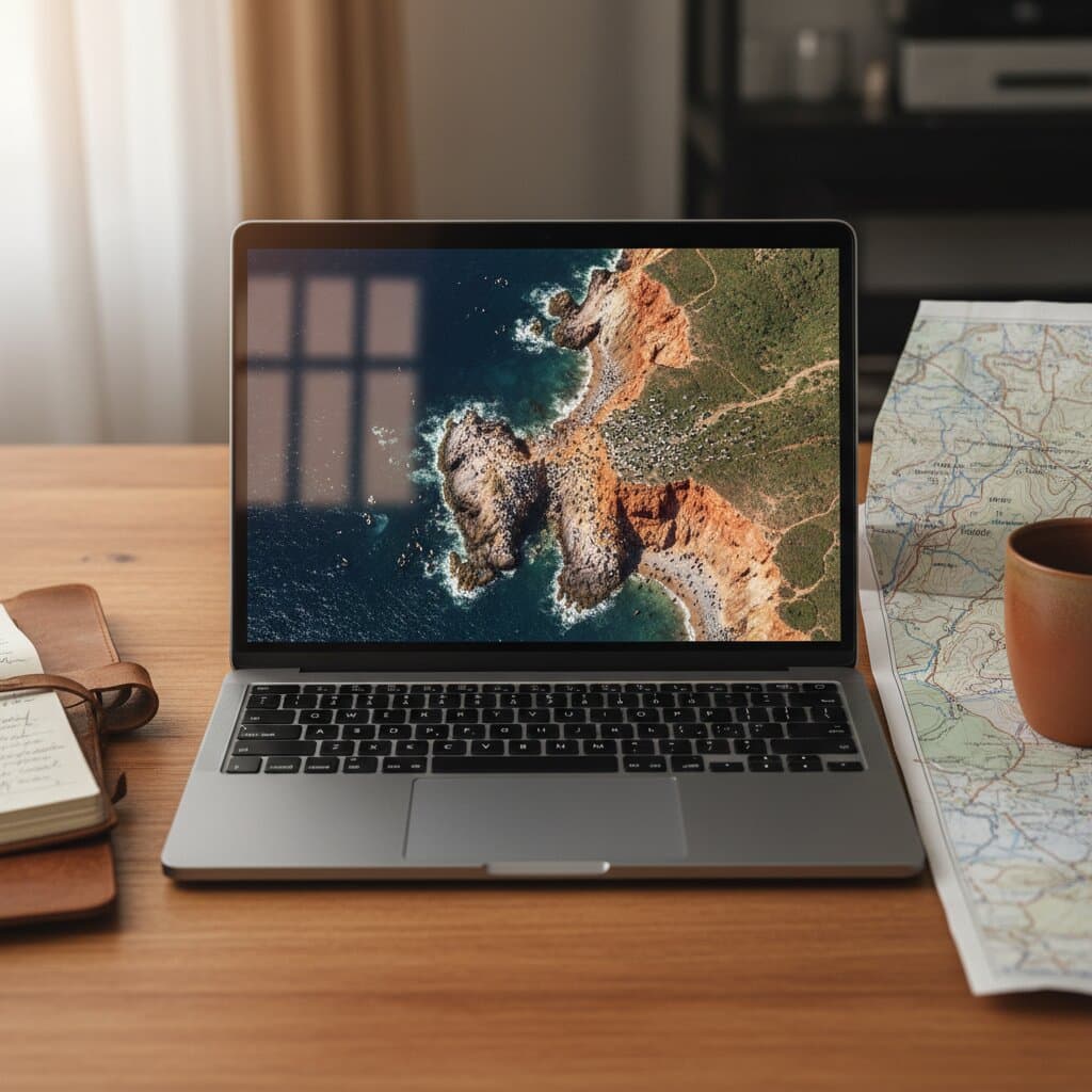 Laptop showing an orthomosaic processed in QGIS